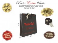 BUSTE IN CARTA LUSSO MARRONE PLASTIFICAZIONE OPACA EXTRA impianto stampa, chiudibusta e nastrino doppio raso omaggio 